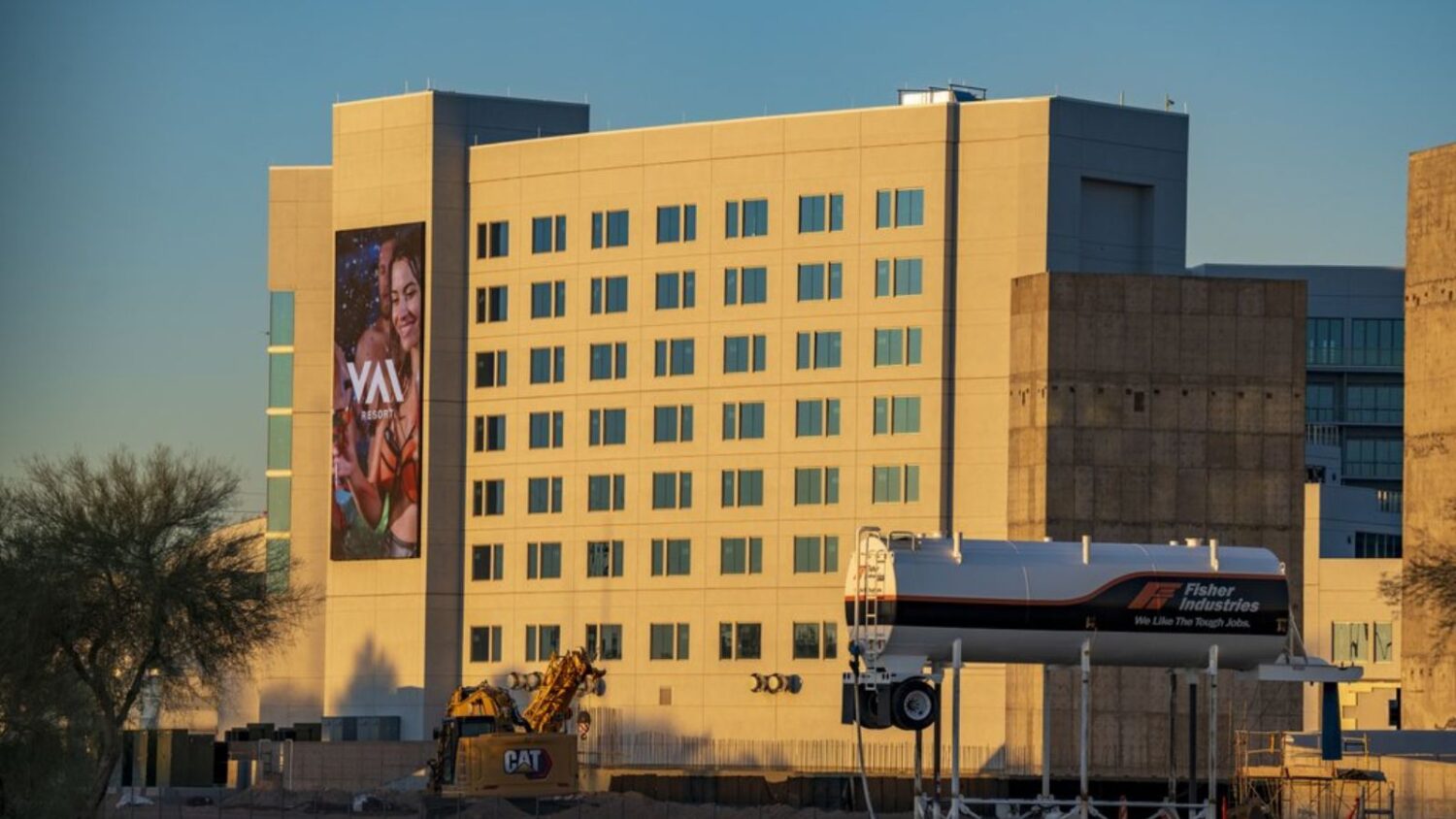 VAI Resort, pictured in March 2025. A Fisher Industries water tank is emblazoned with the motto, 'W...