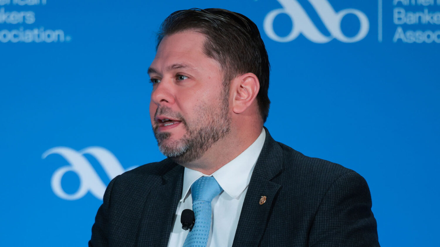 U.S. Sen. Ruben Gallego speaks at the American Bankers Association's Washington Summit at the Walte...