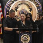 Teresita De Jesus Ramos Leon, Hermosillo's mother, speaks during a press conference.