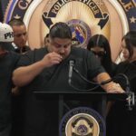 Daniel Salgado, Hermosillo's fiancé, speaks during a press conference.