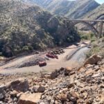 Construction work underway as crews replace the Queen Creek Bridge. (Arizona Department of Transportation photo)