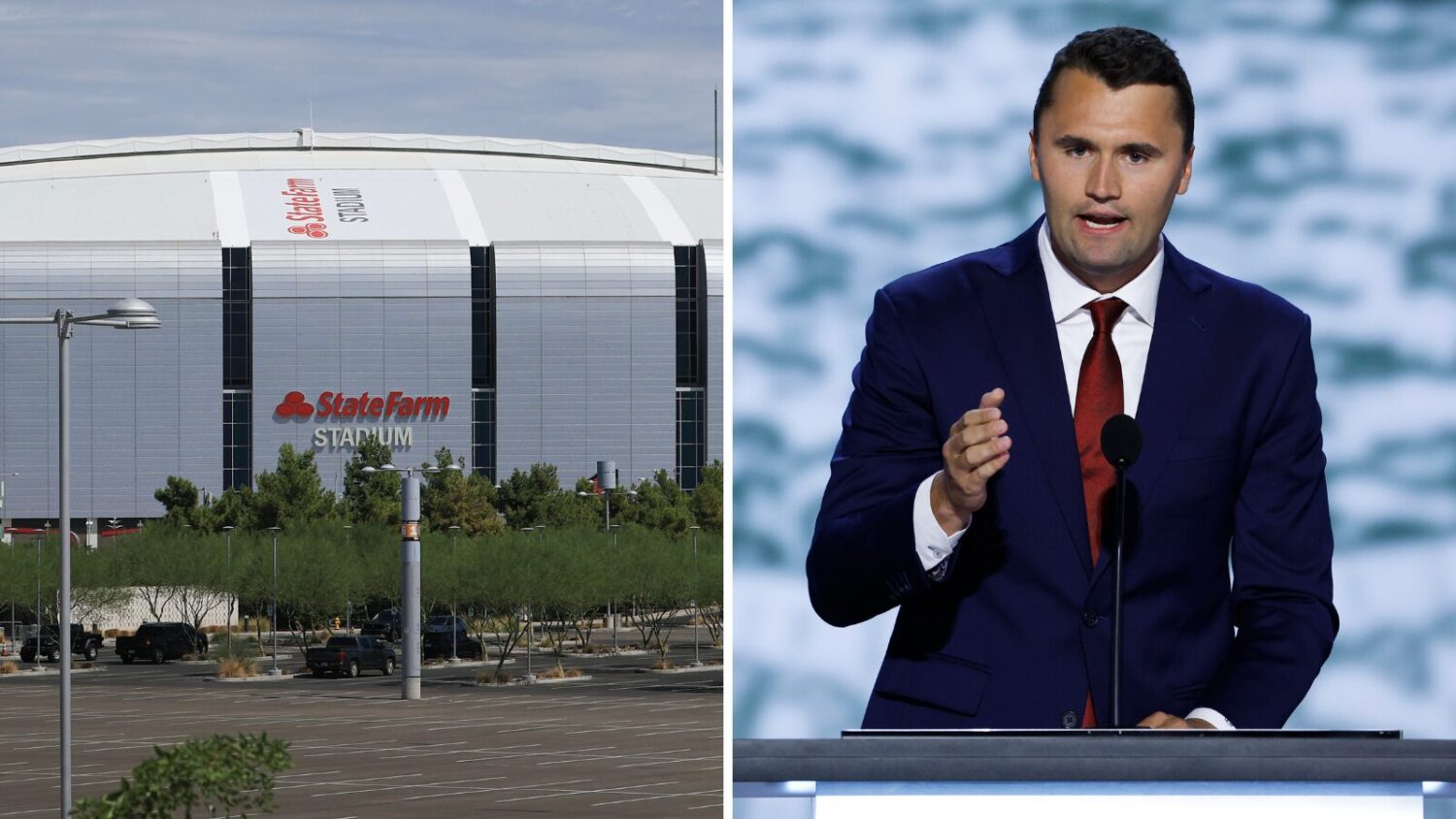 Photo illustration for everything you need to know about Charlie Kirk memorial story...