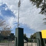 An injured worker was stuck on light pole at Mesa's Hohokam Stadium. (Mesa Fire and Medical Department)