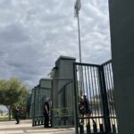An injured worker was stuck on light pole at Mesa's Hohokam Stadium. (Mesa Fire and Medical Department)