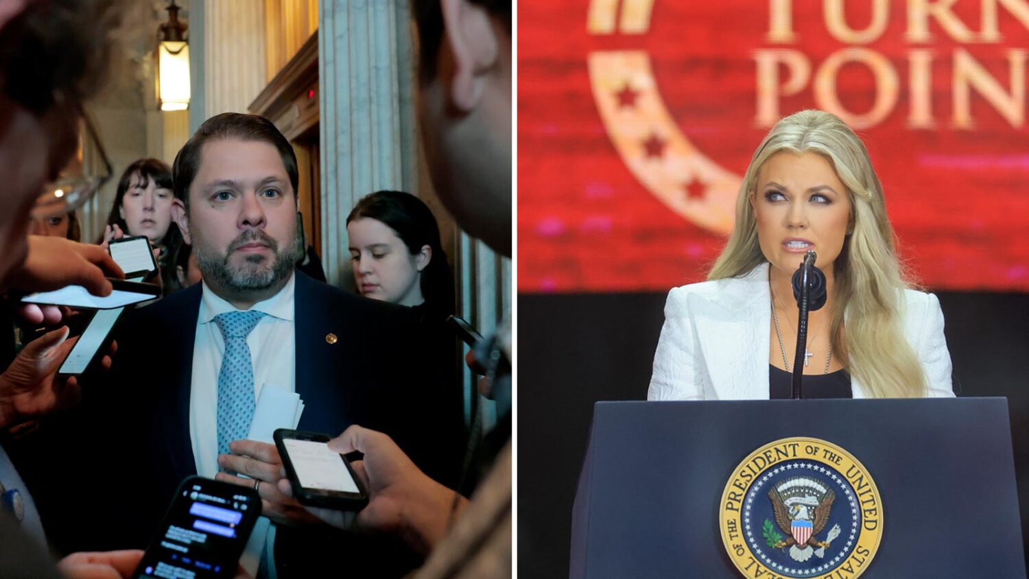 Arizonans Ruben Gallego and Erika Kirk were named to the 2025 Time100 Next list. (Getty Images file...