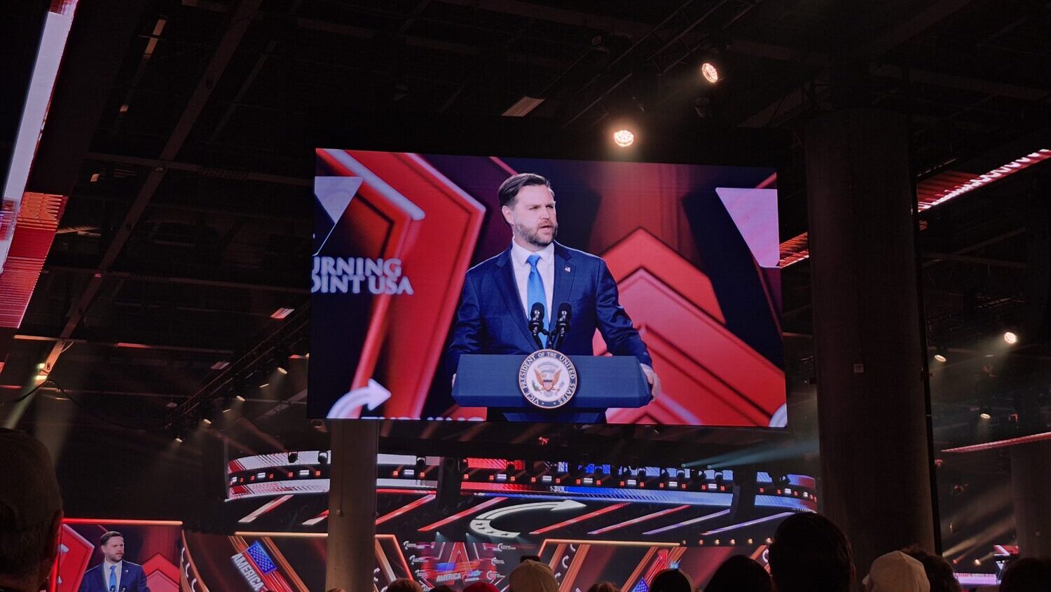 Vice President JD Vance spoke publicly on Sunday for the first time at Turning Point USA's AmericaF...