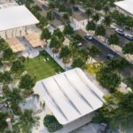 Concept art of an aerial view of an outdoor stage at a park, with a parking lot to the left and the street to the right // Credit: City of Chandler