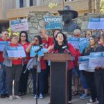 Arizona educators rally at the state Capitol to protest several legislative actions. (Shira Tanzer/KTAR News)