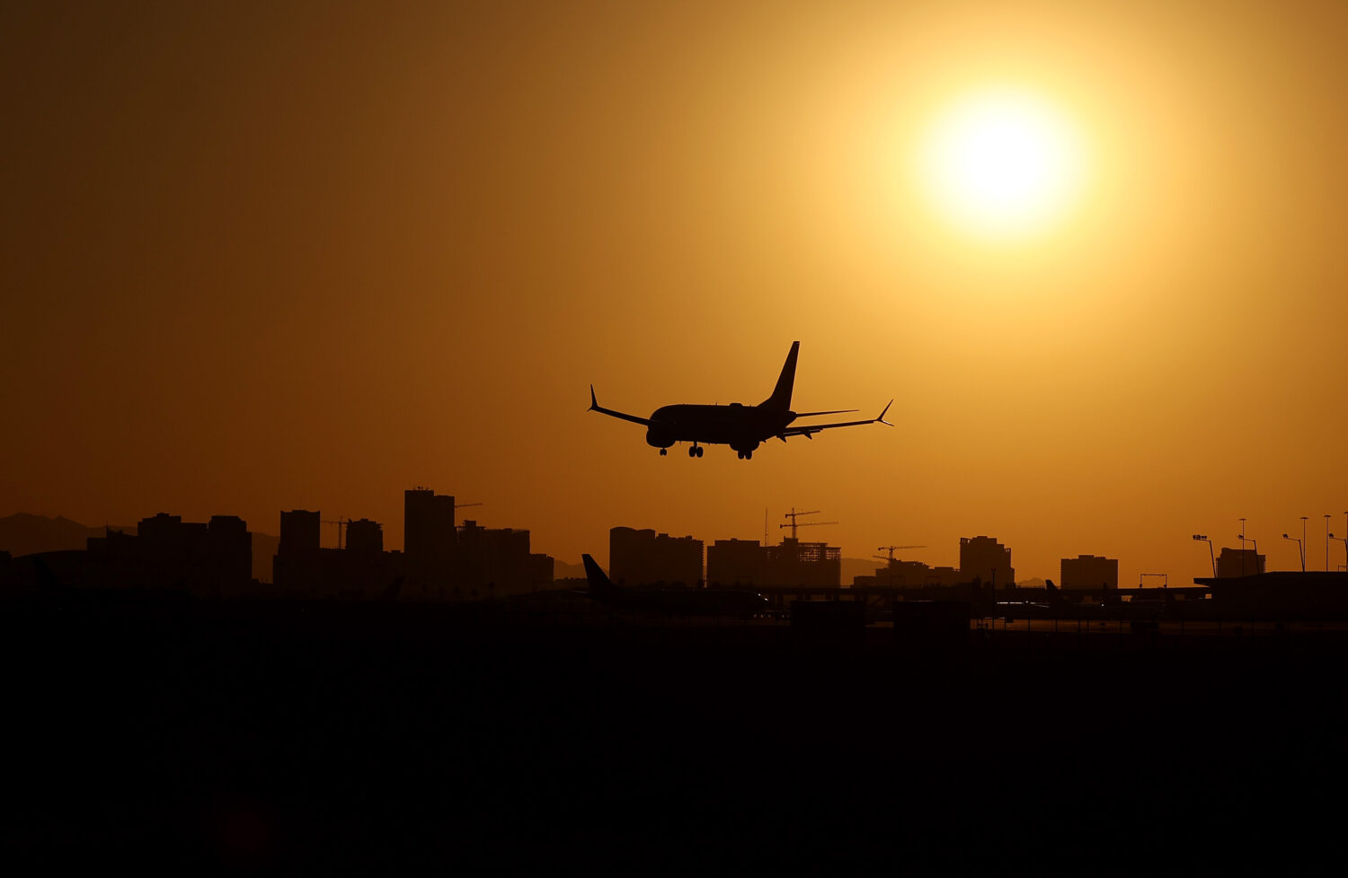 A plane takes off from Phoenix Sky Harbor International Airport on June 05, 2024. The airport is ur...