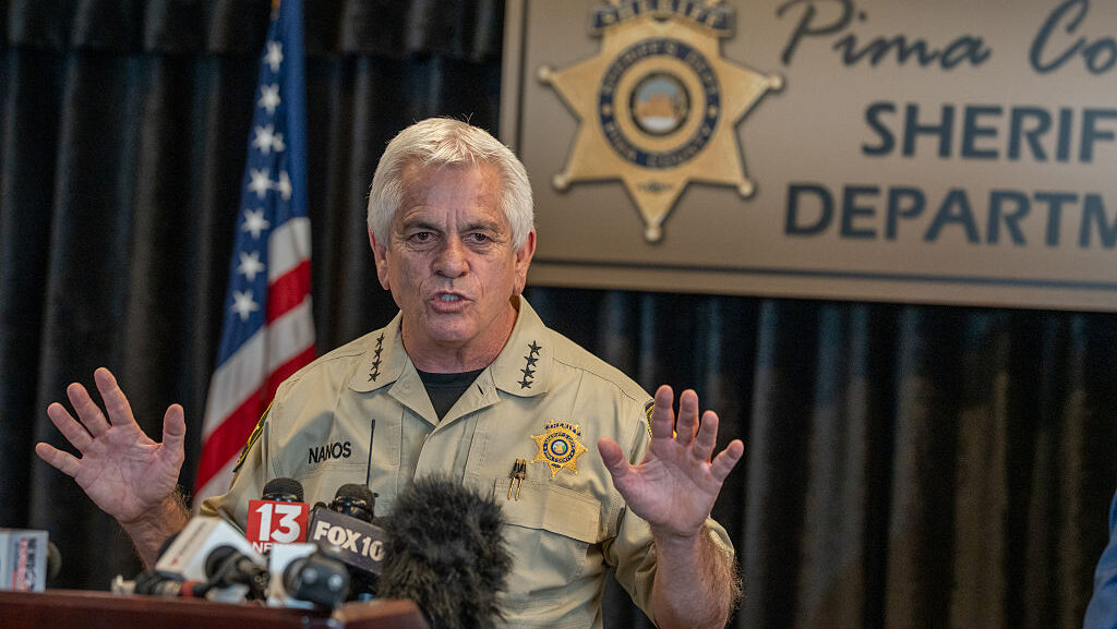 CATALINA, ARIZONA - FEBRUARY 3: Pima County Sheriff, Chris Nanos, speaks to the media on February 3...