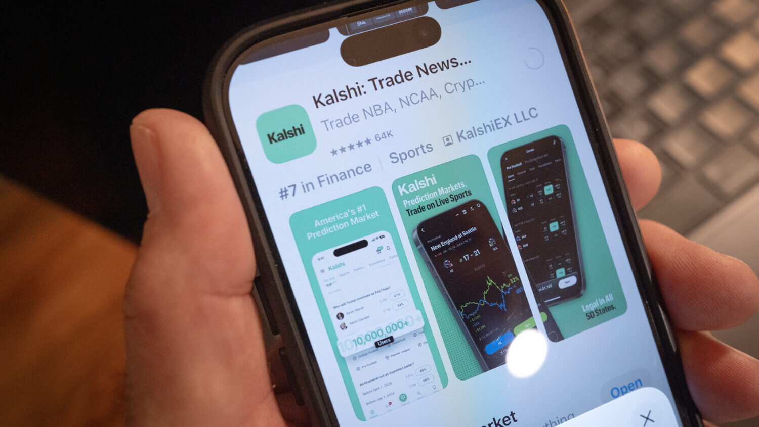 An app for Kalshi, an online prediction market site, is shown on February 25, 2026. (Photo Illustra...