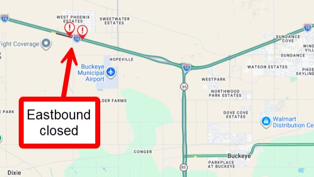 Eastbound Interstate 10 was closed...