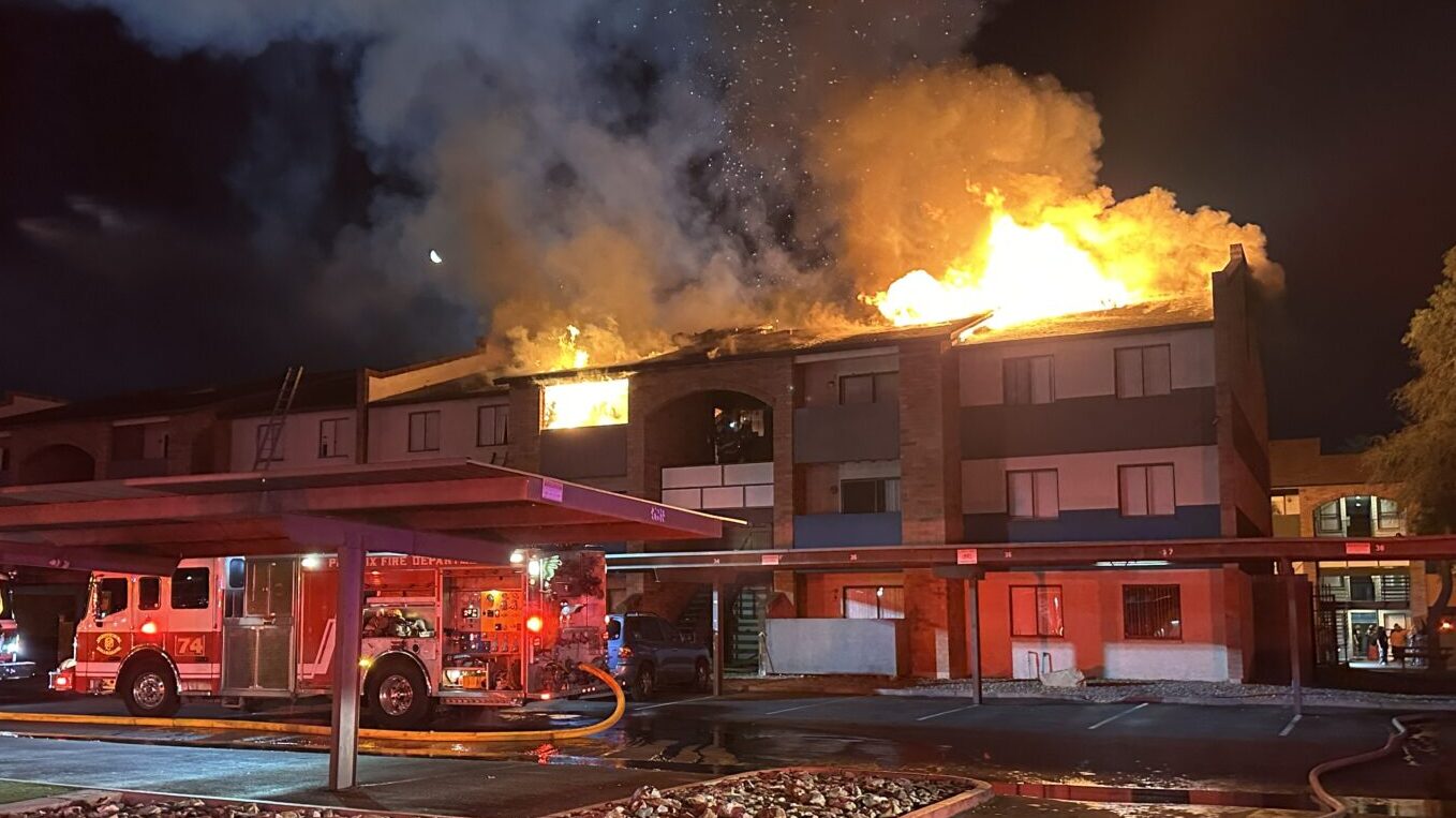 Crews battled a raging fire at Phoenix apartment complex on March 11, 2026. (Phoenix Fire Departmen...