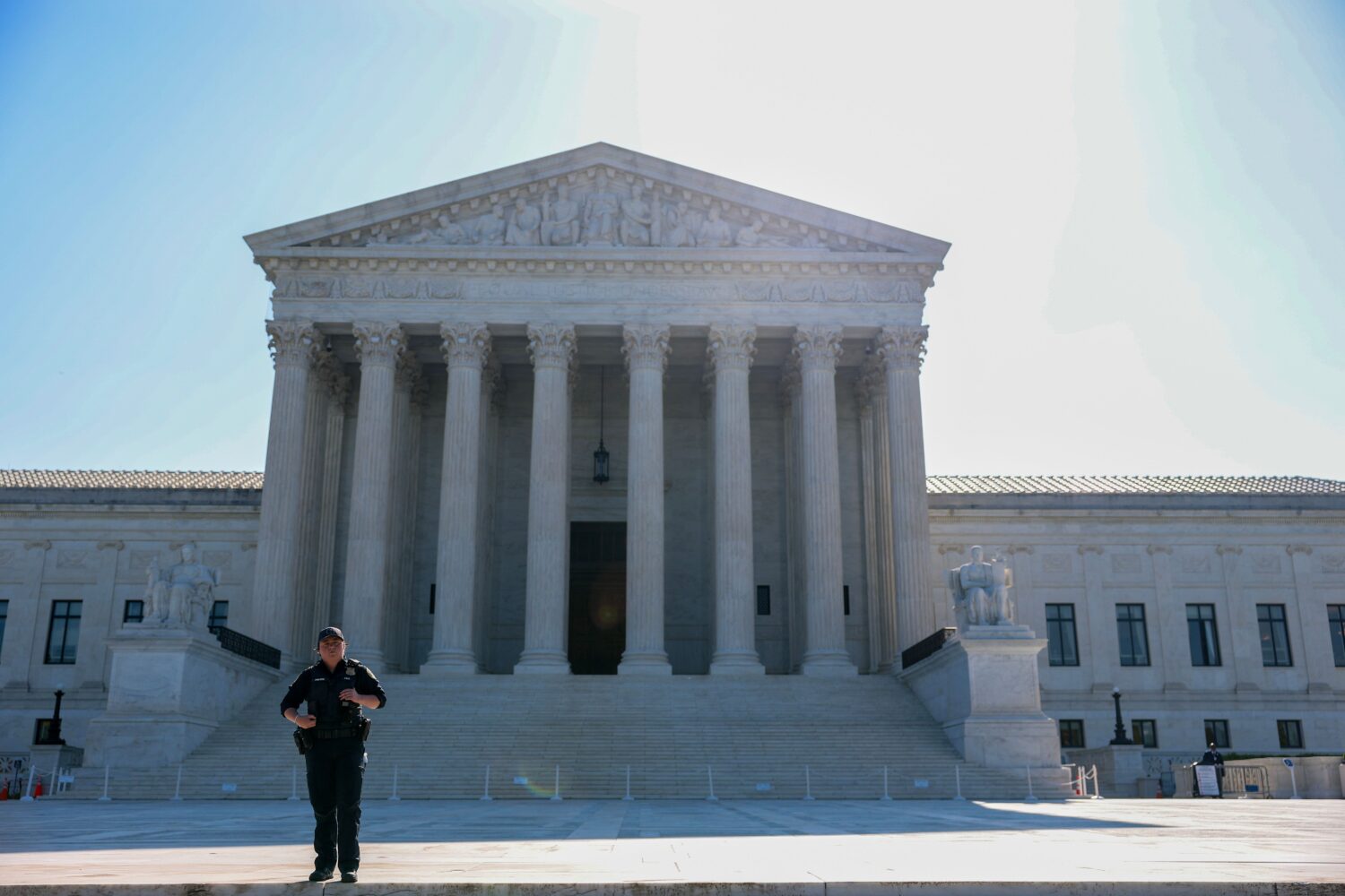 Supreme Court Police standby as "The People vs the Poison" protesters gather at the US Supreme Cour...