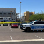 A suspect was hospitalized after a shooting involving officers at a Scottsdale police station Thursday morning. (KTAR News photo/Balin Overstolz McNair)
