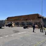 Phoenix fire crews respond after part of a shopping center roof collapsed near Cave Creek and Greenway roads. (Photo by Balin Overstolz McNair)
