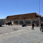 Phoenix fire crews respond after part of a shopping center roof collapsed near Cave Creek and Greenway roads. (Photo by Balin Overstolz McNair)