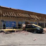 Phoenix fire crews respond after part of a shopping center roof collapsed near Cave Creek and Greenway roads. (Photo by Balin Overstolz McNair)