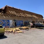 Phoenix fire crews respond after part of a shopping center roof collapsed near Cave Creek and Greenway roads. (Photo by Balin Overstolz McNair)