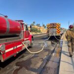 The Jones Fire burns more than 100 acres along both sides of U.S. 60 and the Hassayampa River bottom near Wickenburg on Monday, prompting evacuation orders and road closures. (Photo via AZ Dept. of Forestry and Fire Management)