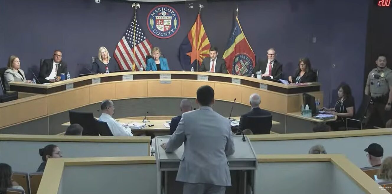 Maricopa County Supervisor Thomas Galvin speaks during Wednesday's Board of Supervisors meeting, wh...