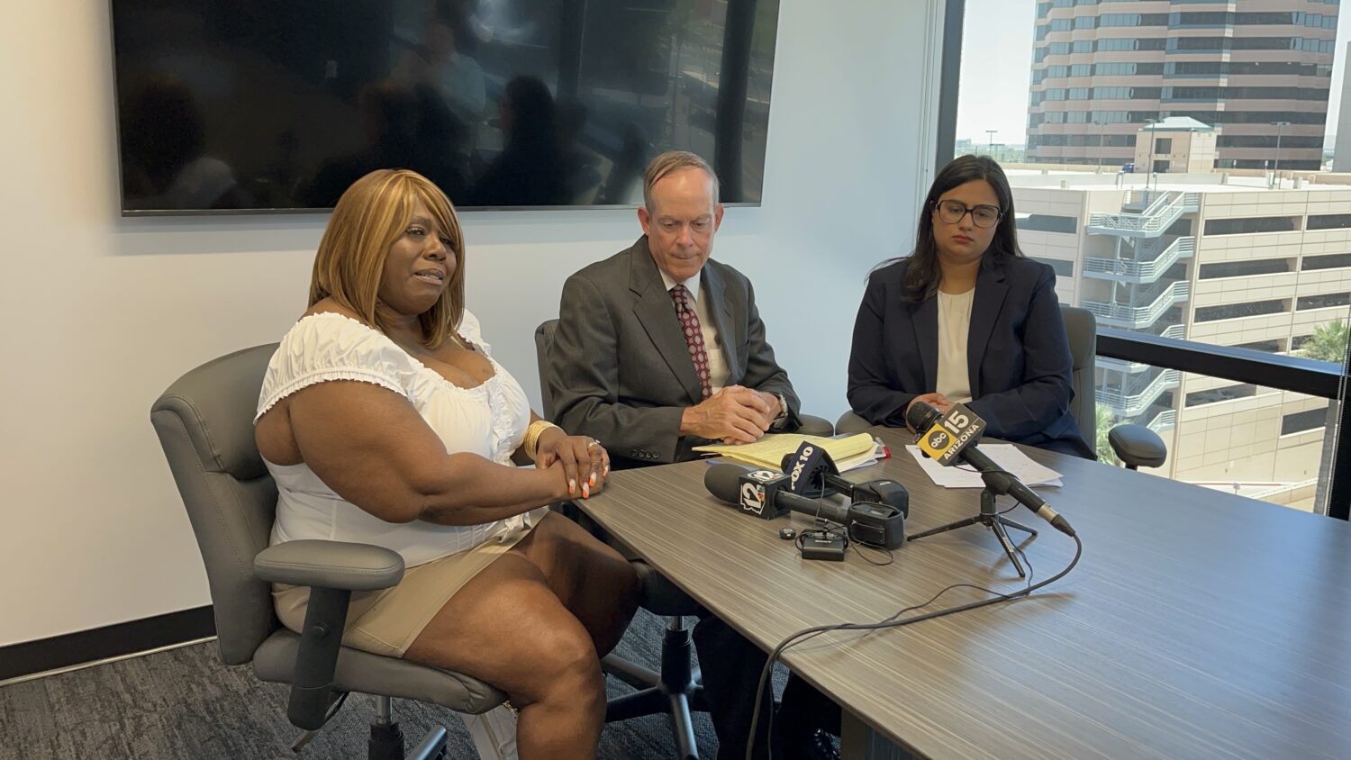 Kelly Woods, mother of Messiah Deasure-Shamyl McMillian, speaks at a news conference Wednesday, Jun...