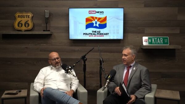 Political consultant Stan Barnes joins host Jim Sharpe on the AZ Political Podcast to preview the Republican gubernatorial debate. (Screenshot)