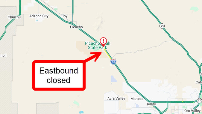 Eastbound Interstate 10 closed near Picacho Peak on Tuesday evening due to a crash, authorities sai...