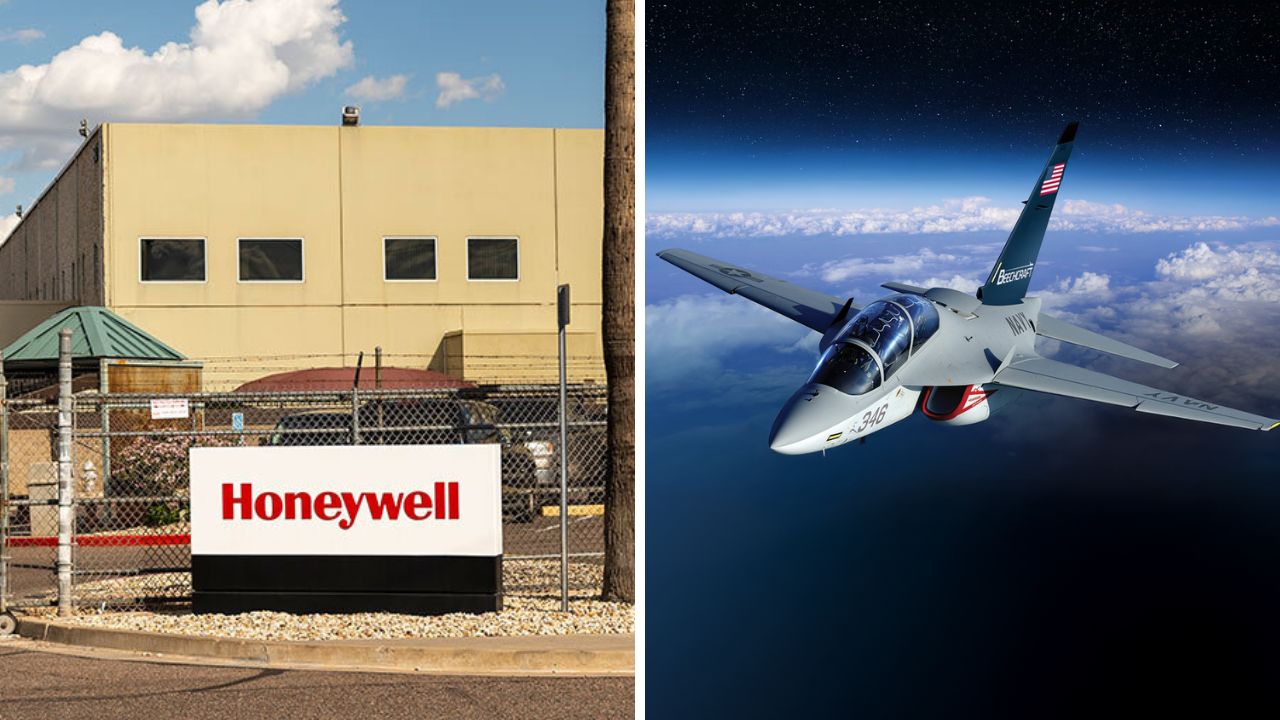 A fighter jet on display outside Honeywell Aerospace headquarters in Phoenix. (Honeywell Aerospace ...