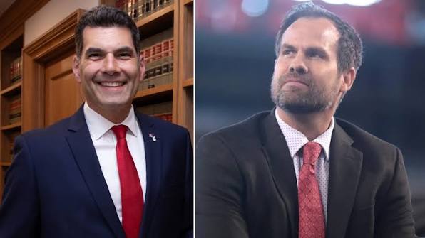 Arizona Senate President Warren Petersen, right, and Rodney Glassman are competing in the Republica...