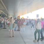 Students prepare to leave on the Arizona Cardinal's Civics Matters trip. (Shira Tanzer/KTAR News)