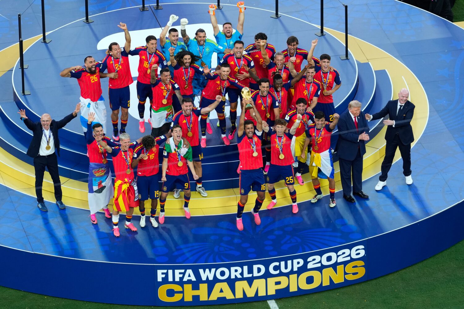 Spain players celebrate after the World Cup final soccer match between Spain and Argentina in East ...
