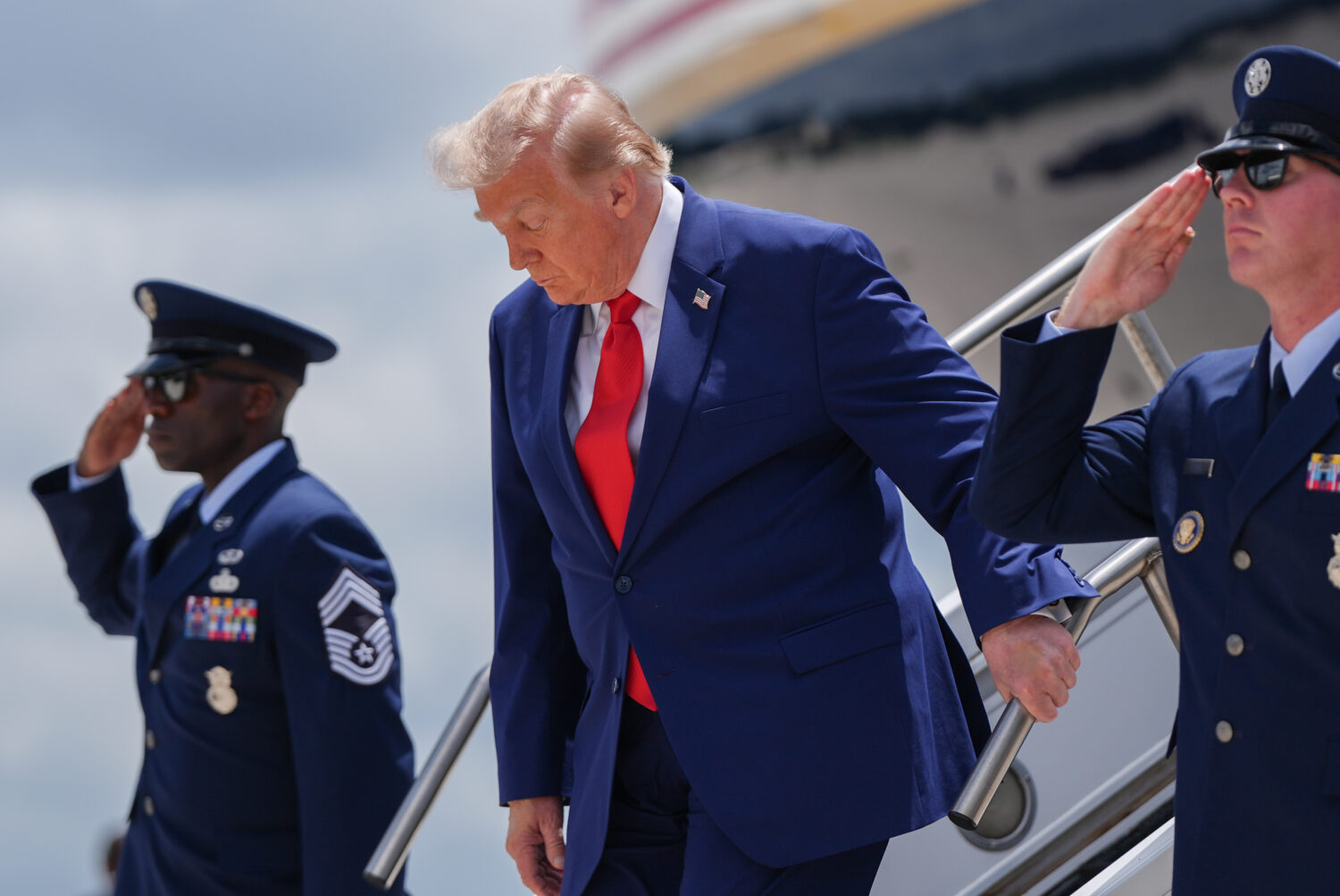 President Donald Trump arrives on Air Force One at Dobbins Air Reserve Base, Wednesday, July 22, 20...