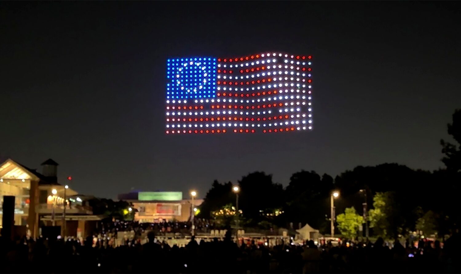 Drones put on a show in the sky near independence hall in Philadelphia on Thursday, July 2, 2026. (...