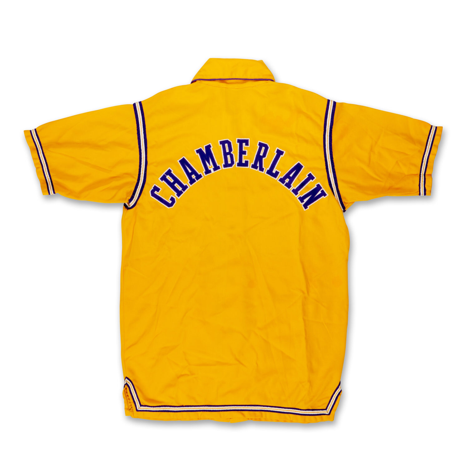 This undated photo provided by Sotheby's shows a warmup jacket worn by Wilt Chamberlain during the ...