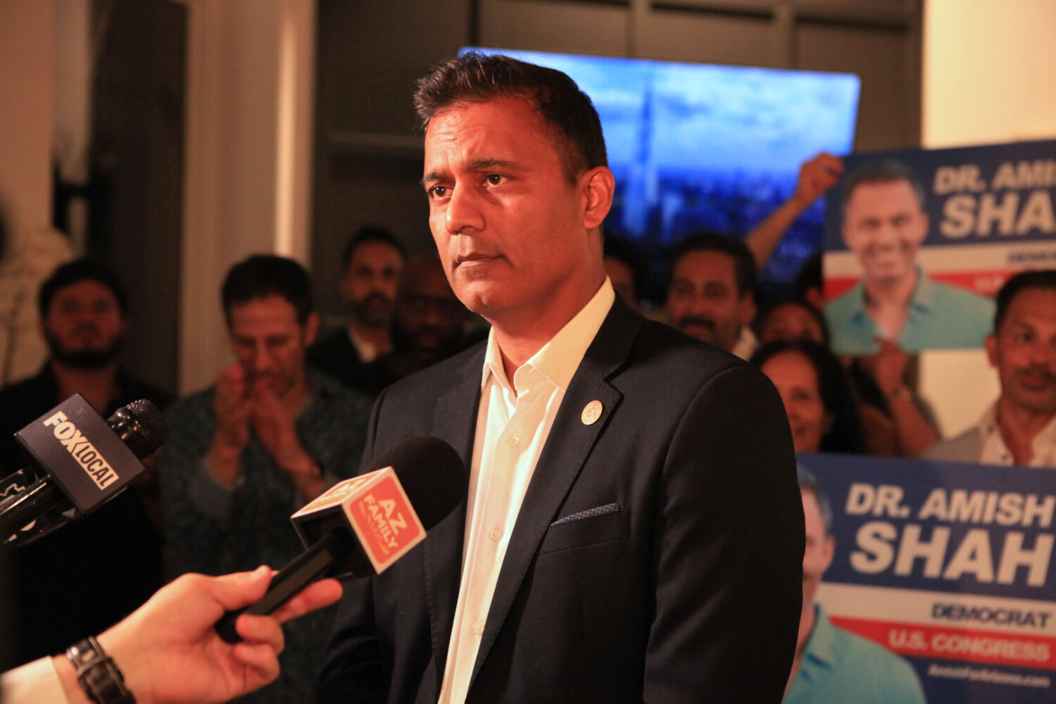 Amish Shah, who is seeking the Democratic nomination for Arizona's 1st Congressional District, spea...