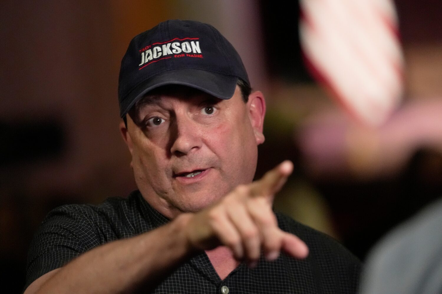 FILE - Troy Jackson, Democratic candidate for governor, speaks to reporters at a campaign event on ...