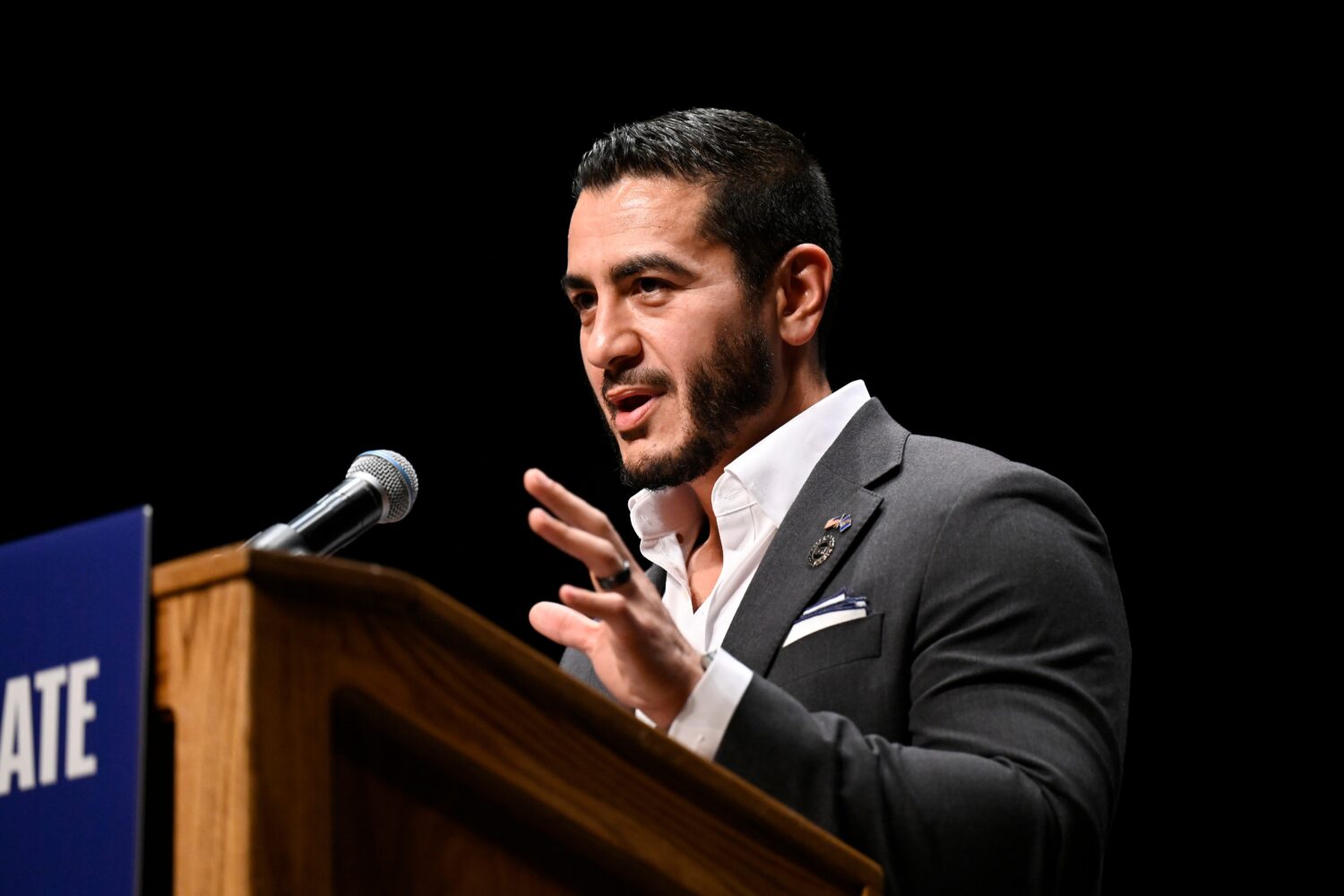 Michigan Democratic U.S. Senate primary candidate Abdul El-Sayed addresses the crowd during a campa...