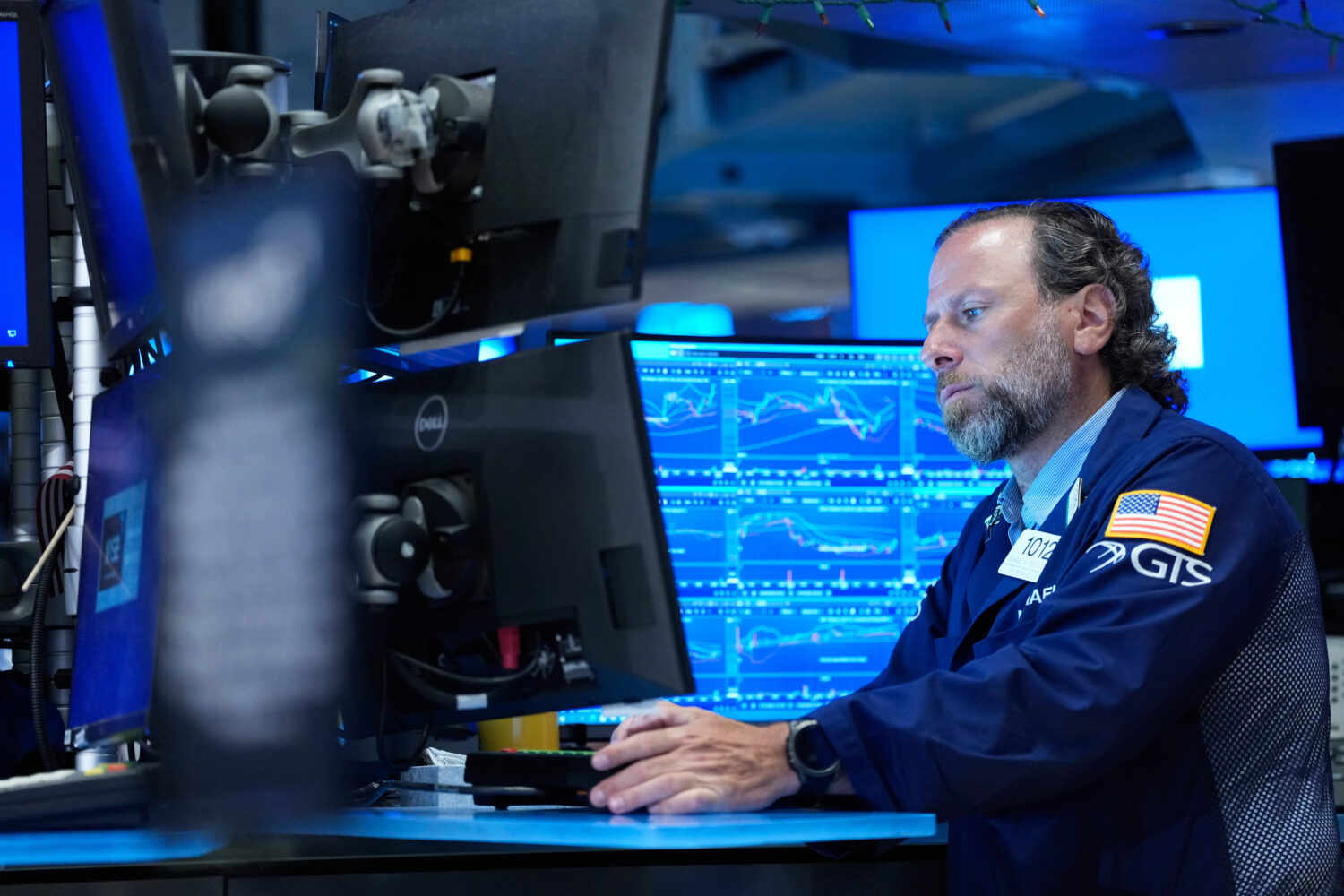 Michael Pistillo works on the floor at the New York Stock Exchange in New York, Monday, July 6, 202...