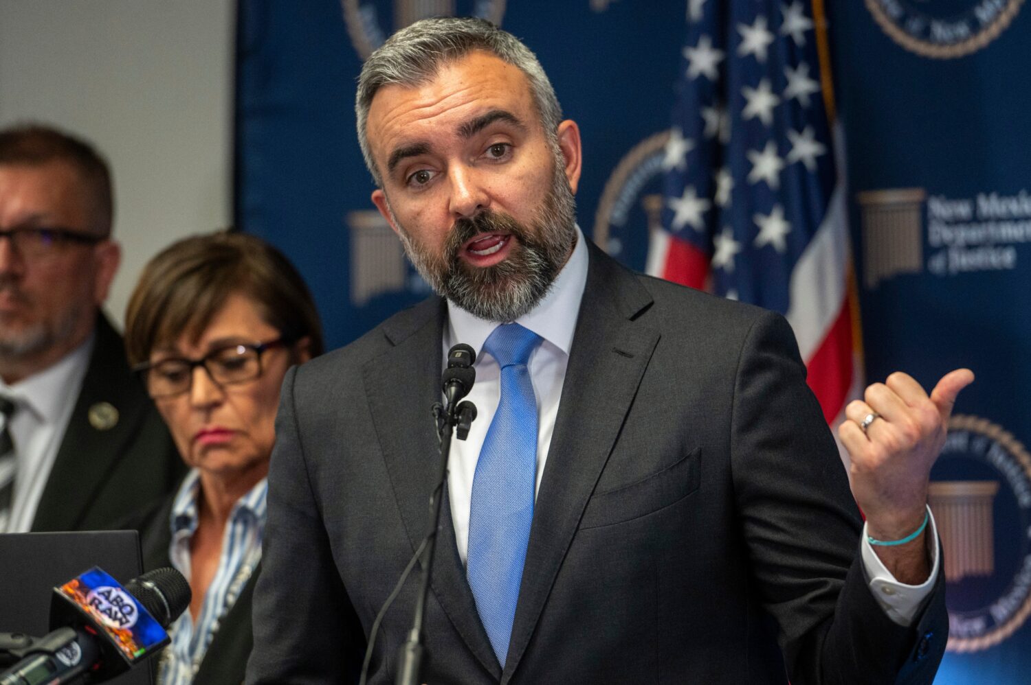 FILE - New Mexico Attorney General Raúl Torrez speaks on Wednesday, May 8, 2024, in Albuquerque, N...