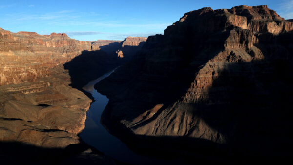 FILE: The Colorado River winds along the West Rim of the Grand Canyon in the Hualapai Indian Reservation on Jan. 10, 2019, near Peach Springs, Arizona. (Justin Sullivan/Getty Images)