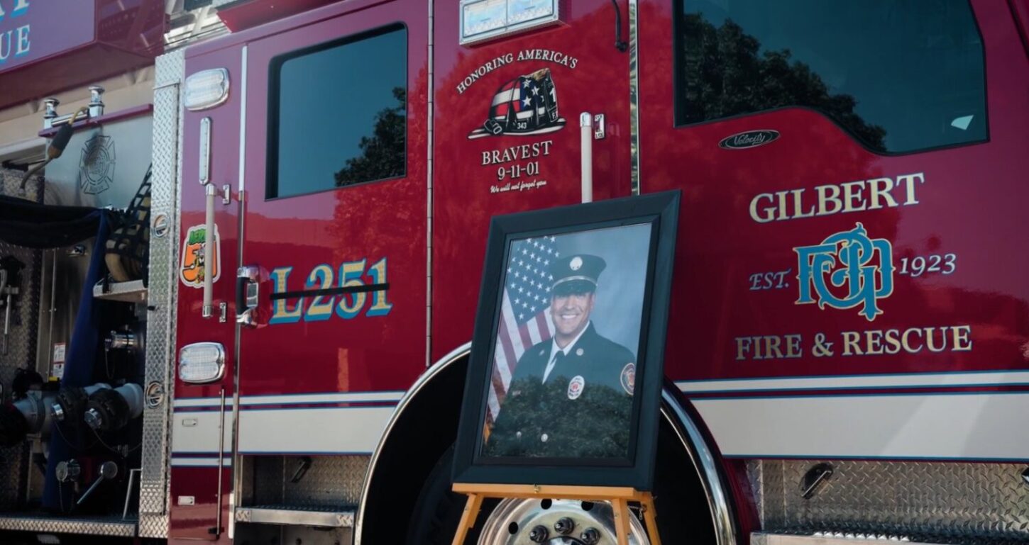 A retired Gilbert fire captain who died from job-related cancer earlier this month was honored duri...