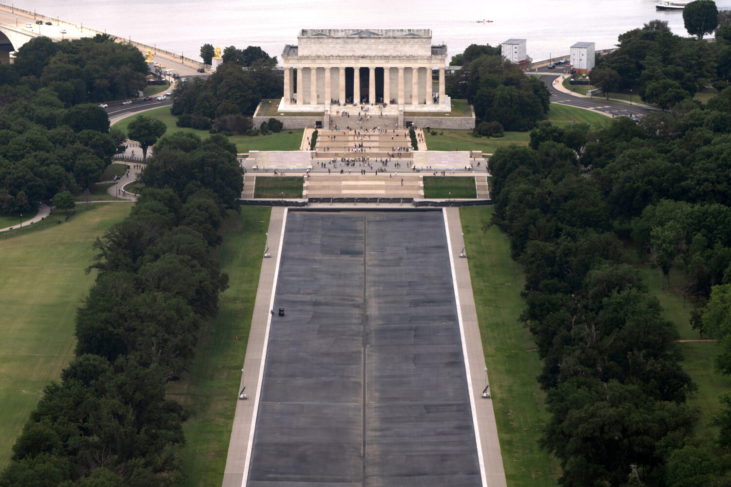 The Lincoln Memorial Reflecting Pool is seen from the Washington Monument, Friday, July 31, 2026, i...