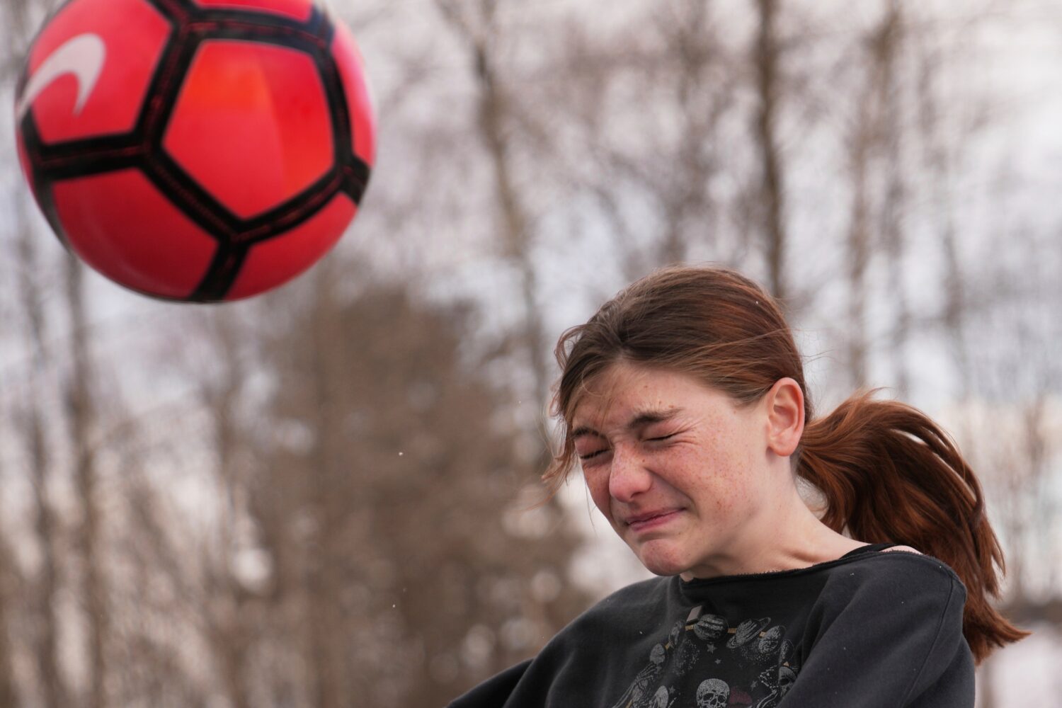 FILE - Parker Tirrell, a transgender athlete who plays on her high school's girls soccer team, head...