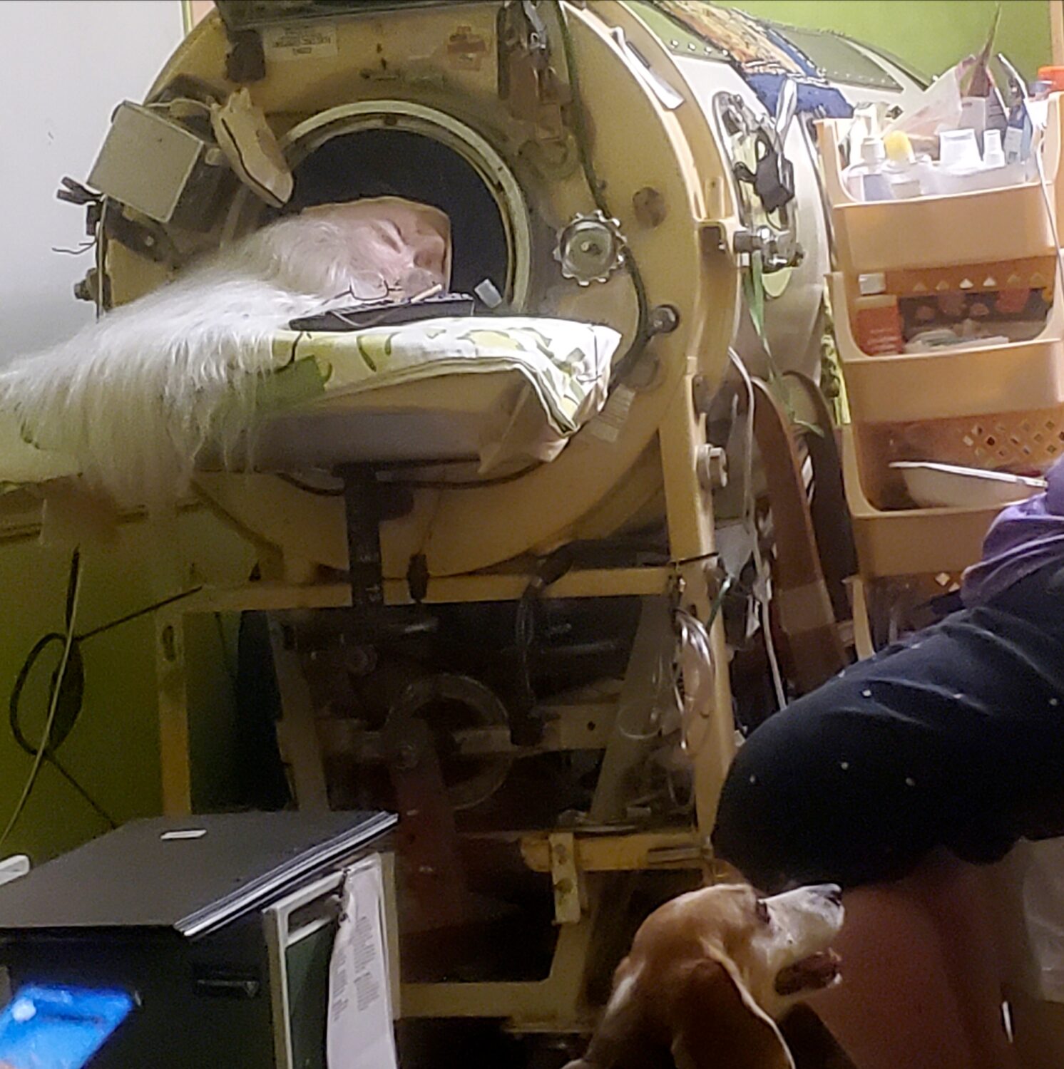 In this photo provided by Cindy McVey, her sister Martha Lillard rests in her iron lung on Friday, ...
