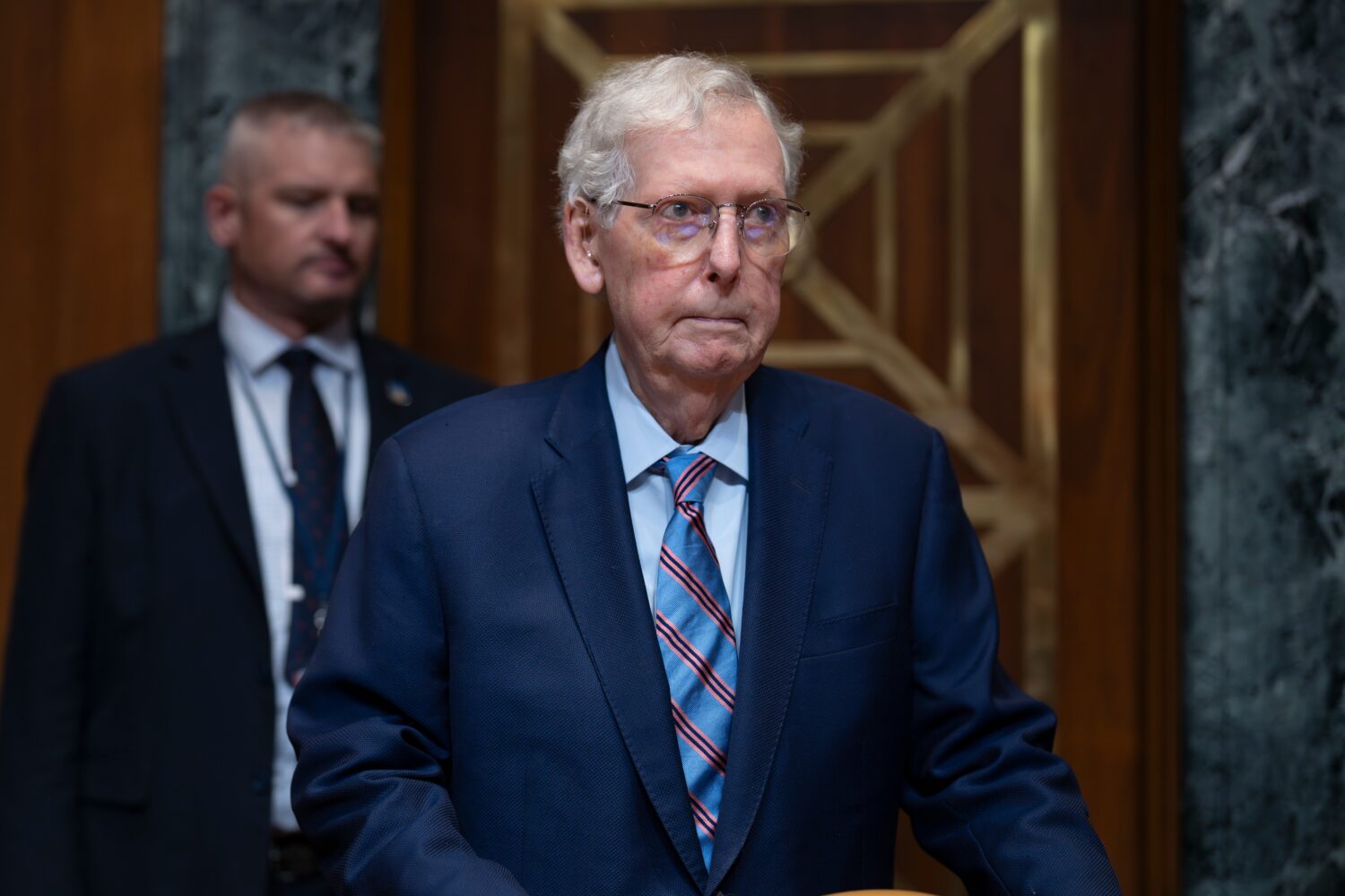 FILE - Sen. Mitch McConnell, R-Ky., arrives for a hearing at the Capitol in Washington, Tuesday, Ma...