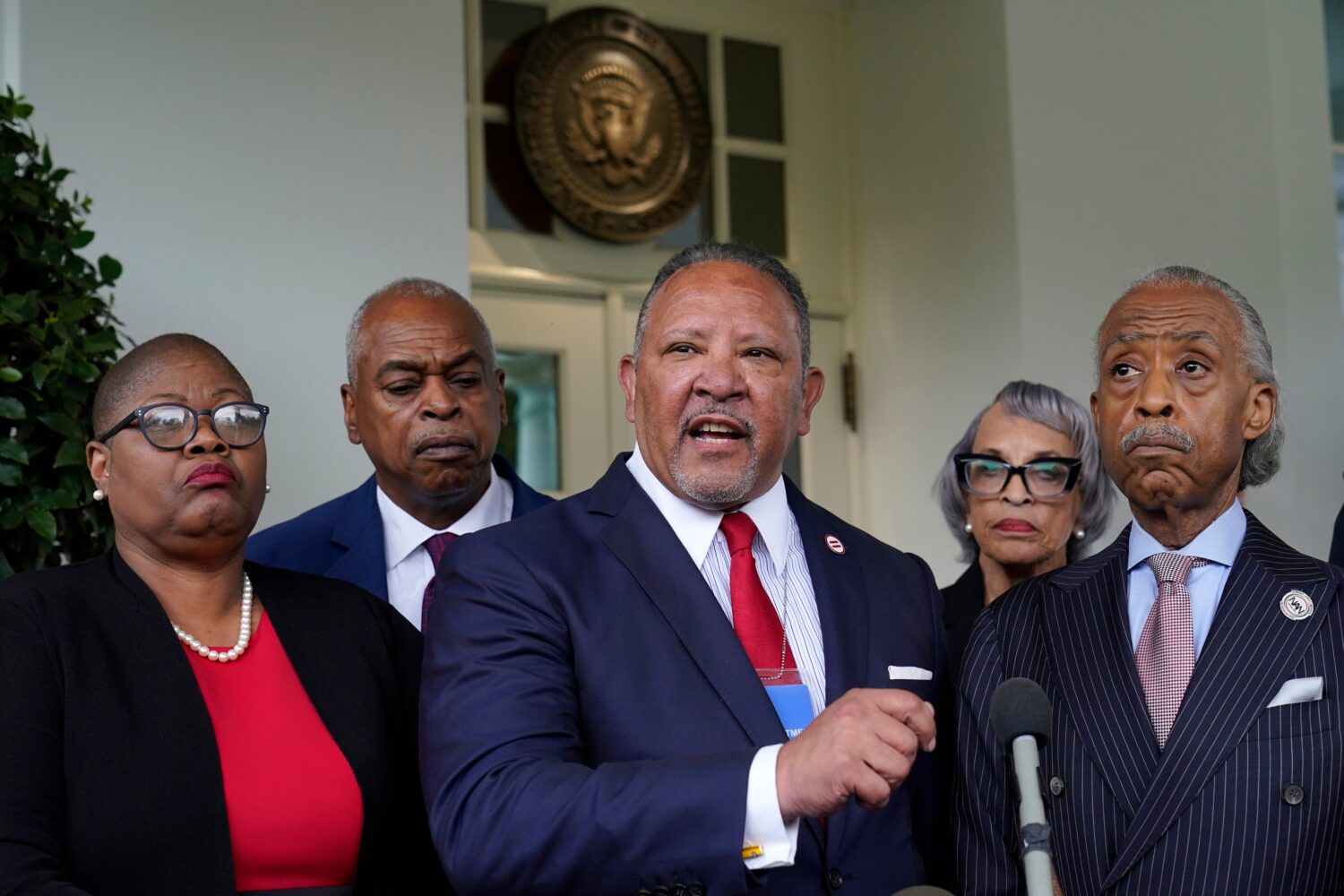 FILE - Marc Morial, center, President and Chief Executive Officer of the National Urban League, tal...