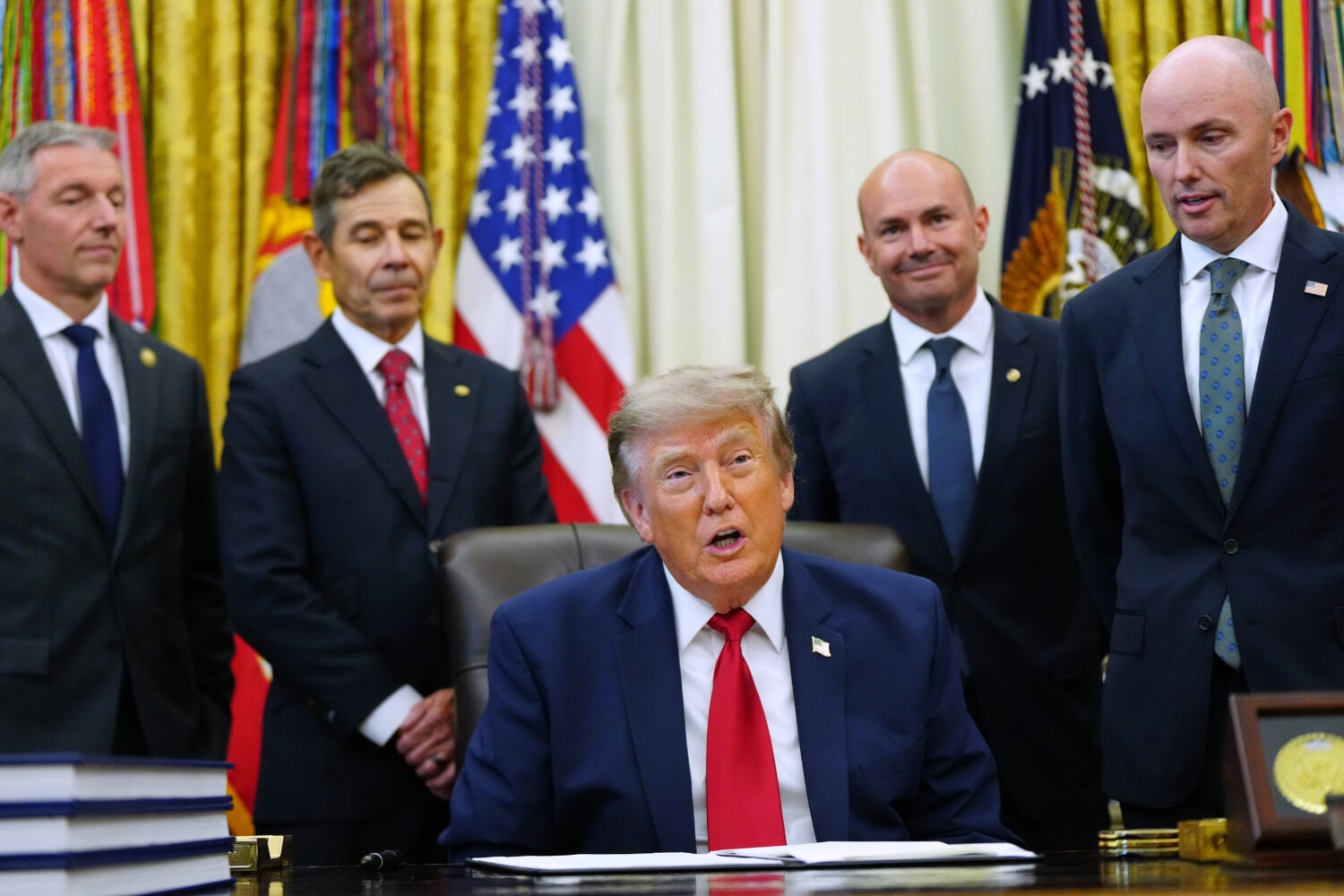 President Donald Trump speaks before signing executive orders modifying the Grand Staircase-Escalan...