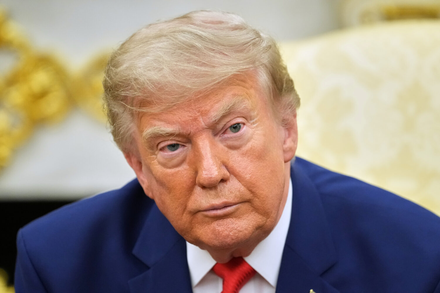 Lebanese President Joseph Aoun listens as he meets with President Donald Trump in the Oval Office a...