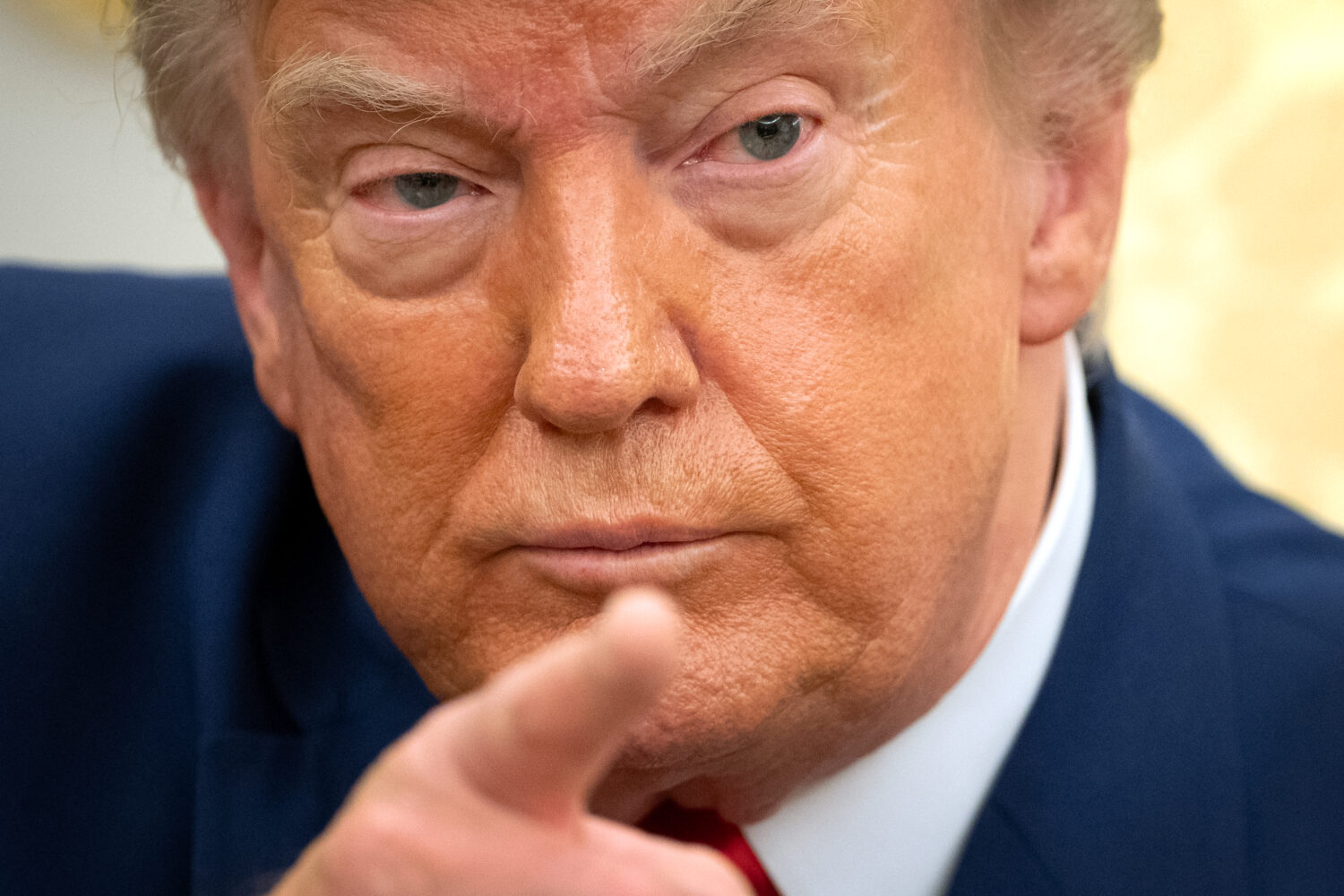 President Donald Trump gestures while meeting with Lebanese President Joseph Aoun in the Oval Offic...